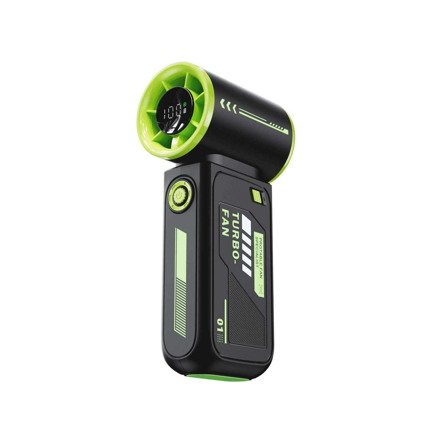 Black and green turbo fan on a white background
