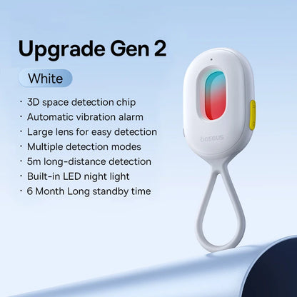 White electronic device with features listed on a light blue background