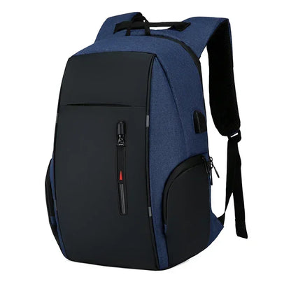 Blue and black backpack on a white background
