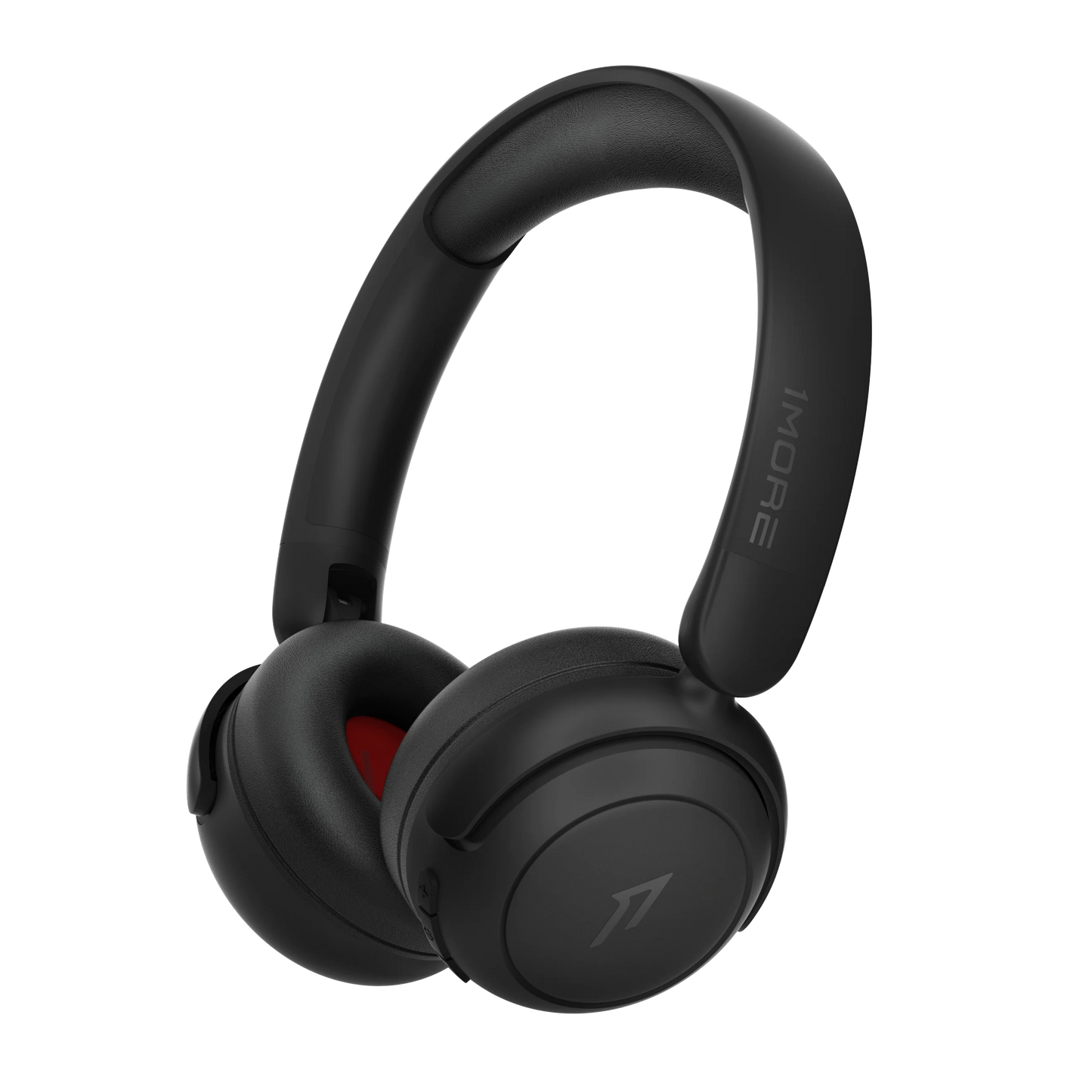 Black headphones with '1MORE' branding on a white background