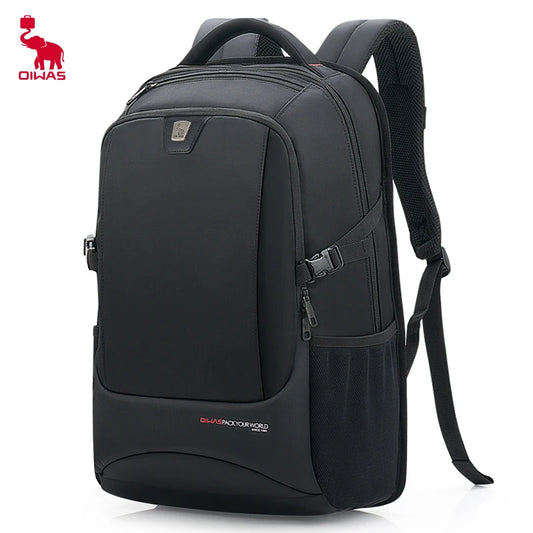 Black backpack with visible brand logo on a white background