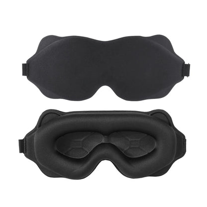 Two black sleep masks on a white background