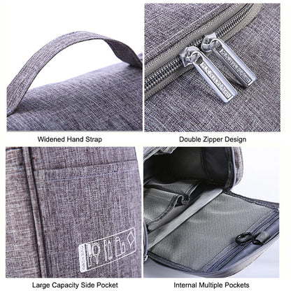 Gray backpack with widened hand strap, double zipper design, large capacity side pocket, and internal multiple pockets.