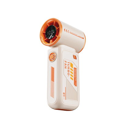 Turbo fan with orange accents on a white background
