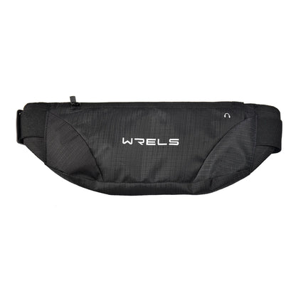 Black waist bag with 'WRELS' branding on a white background