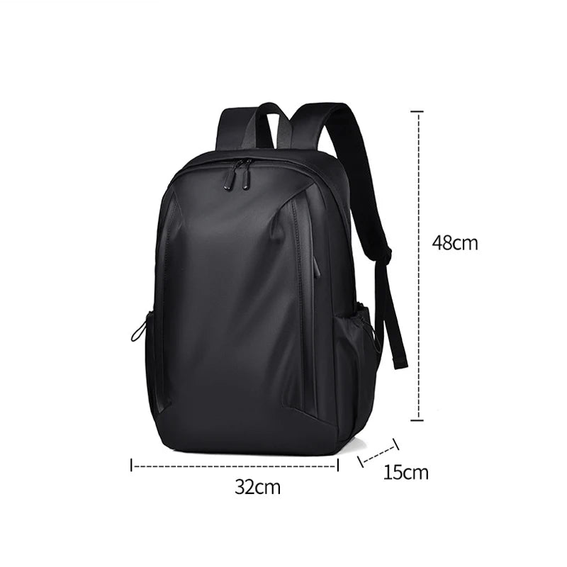 Black backpack with measurements on a white background