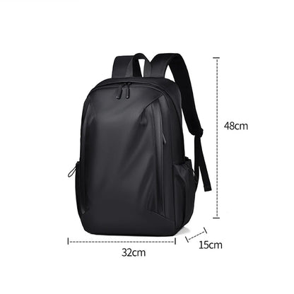 Black backpack with measurements on a white background