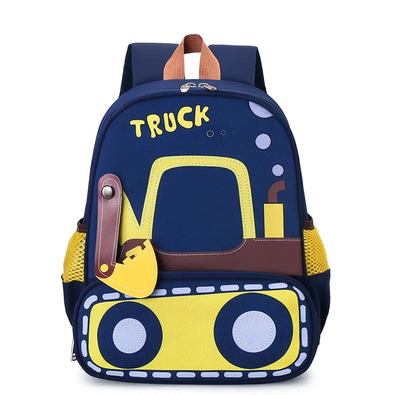 Children's backpack with truck design on a white background