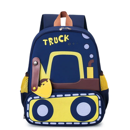 Children's backpack with truck design on a white background