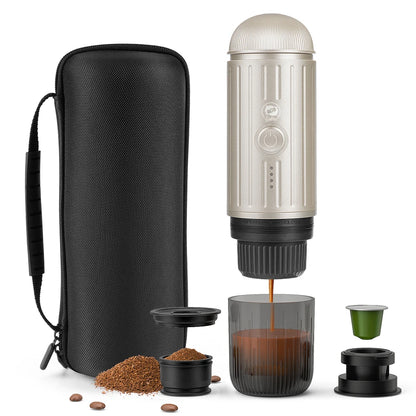 Portable coffee maker with accessories on a white background