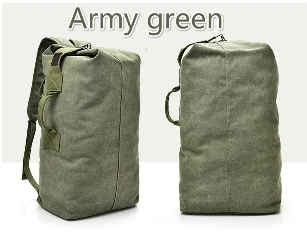 Two green bags, one with a backpack design and the other with a duffel bag design, on a white background.