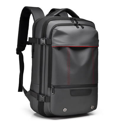 Gray backpack with black straps on a white background