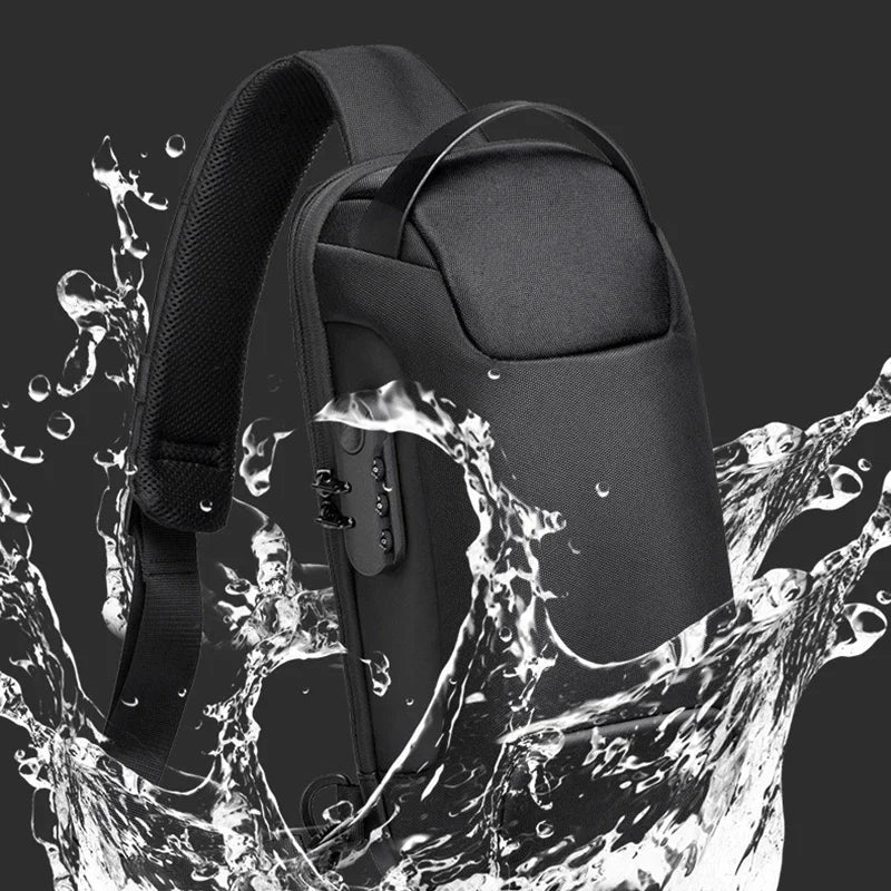 Black backpack with water splashes on a dark background