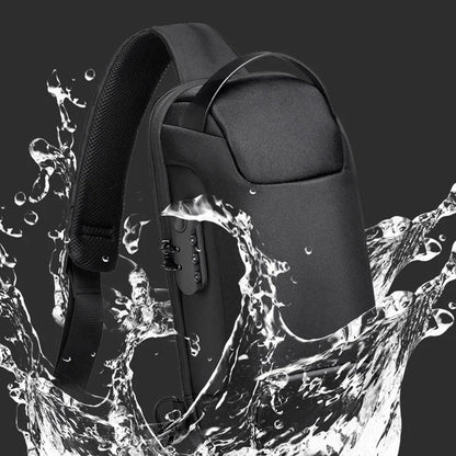 Black backpack with water splashes on a dark background