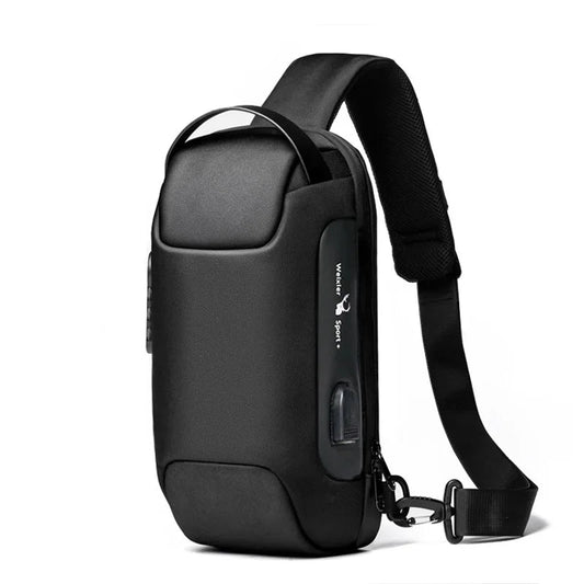 Black shoulder bag with WEIXIER branding on a white background