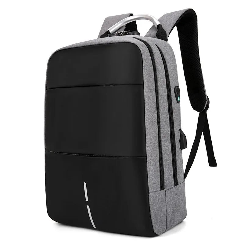Gray and black backpack on a white background
