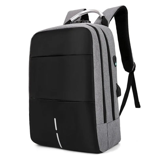 Gray and black backpack on a white background
