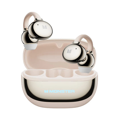 Wireless earbuds with charging case on a white background