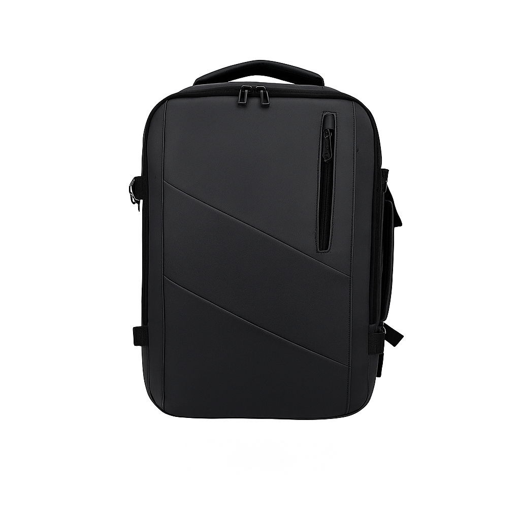 Black backpack on a white background