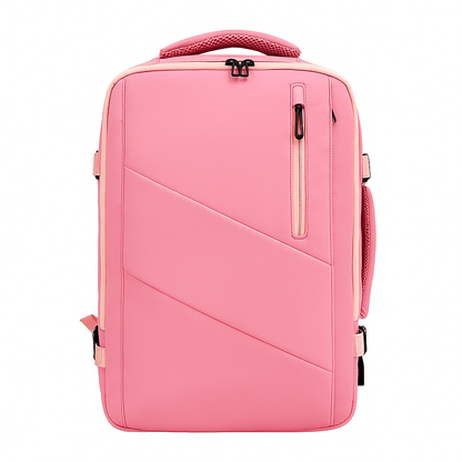 Pink backpack on a white background