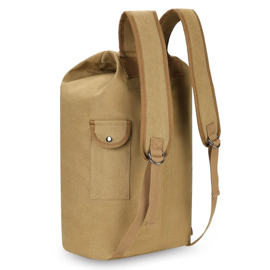 Brown backpack with a pocket on a white background