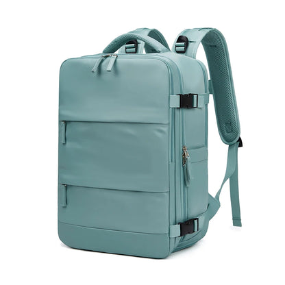 Mint green backpack with straps on a white background
