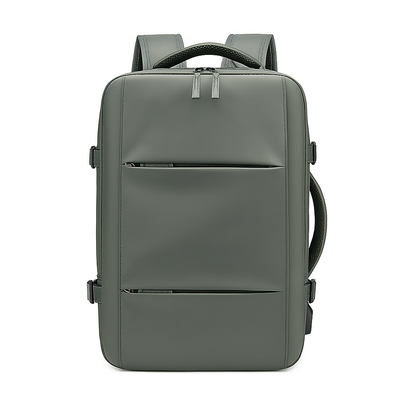 Green backpack on a white background