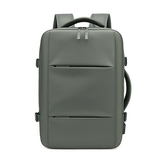 Green backpack on a white background