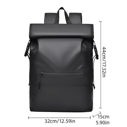 Black backpack with measurements on a white background