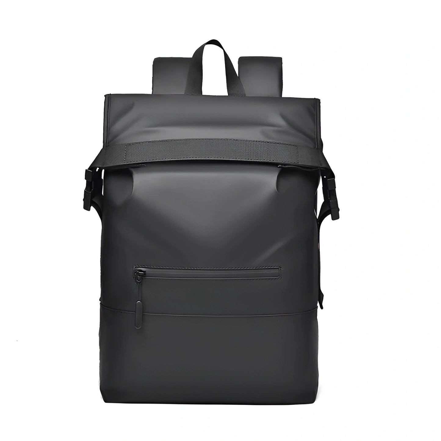 Black backpack on a white background