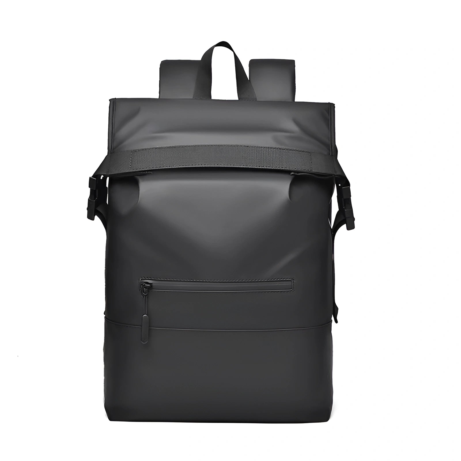 Black backpack on a white background