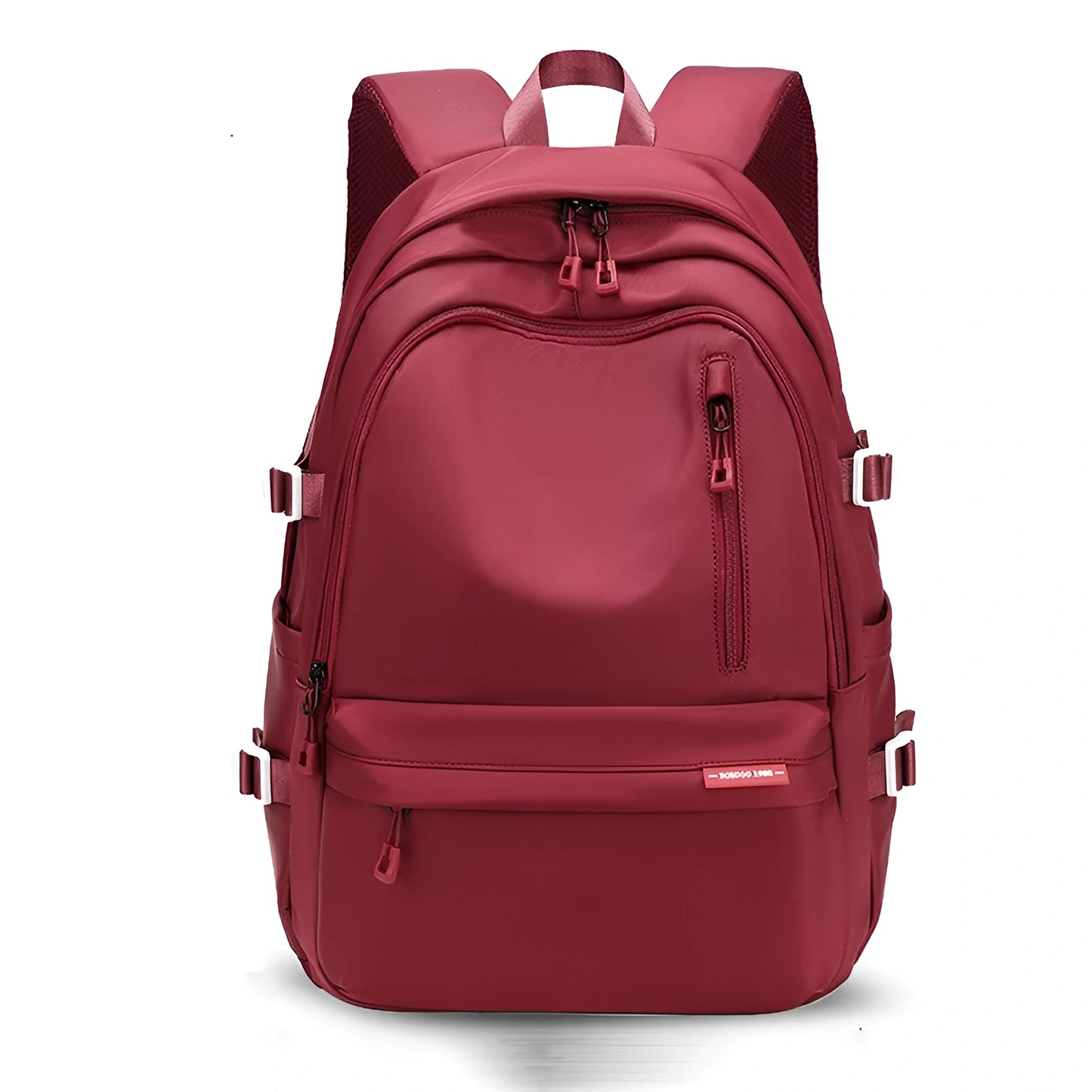 Red backpack on a white background