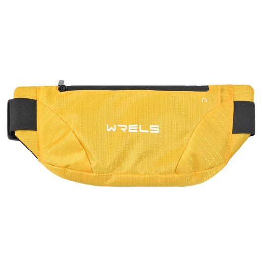 Yellow waist bag with black straps and 'WRELS' branding on a white background
