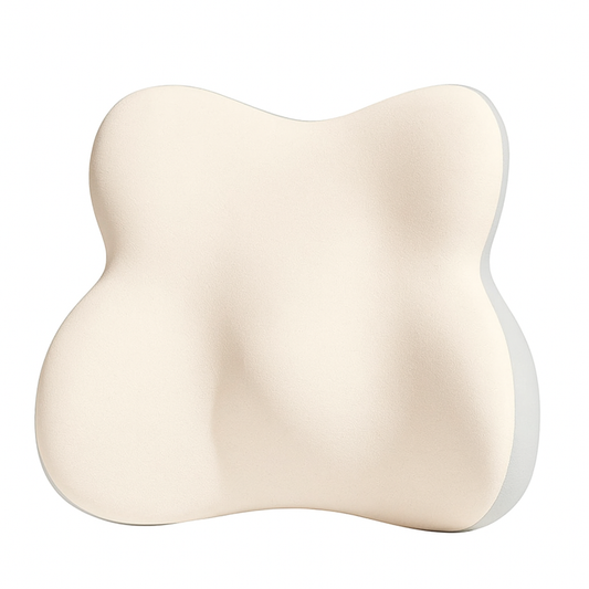 Beige neck pillow on a white background