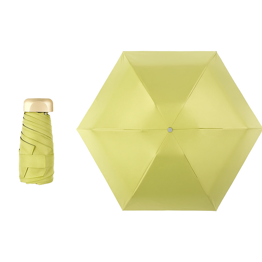 Yellow umbrella and its folded version on a white background
