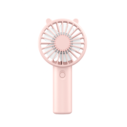 Pink handheld fan on a white background