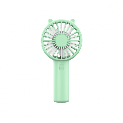 Mint green handheld fan on a white background