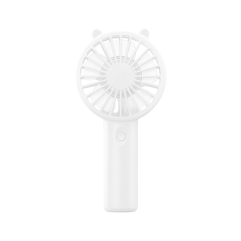 White handheld fan on a white background