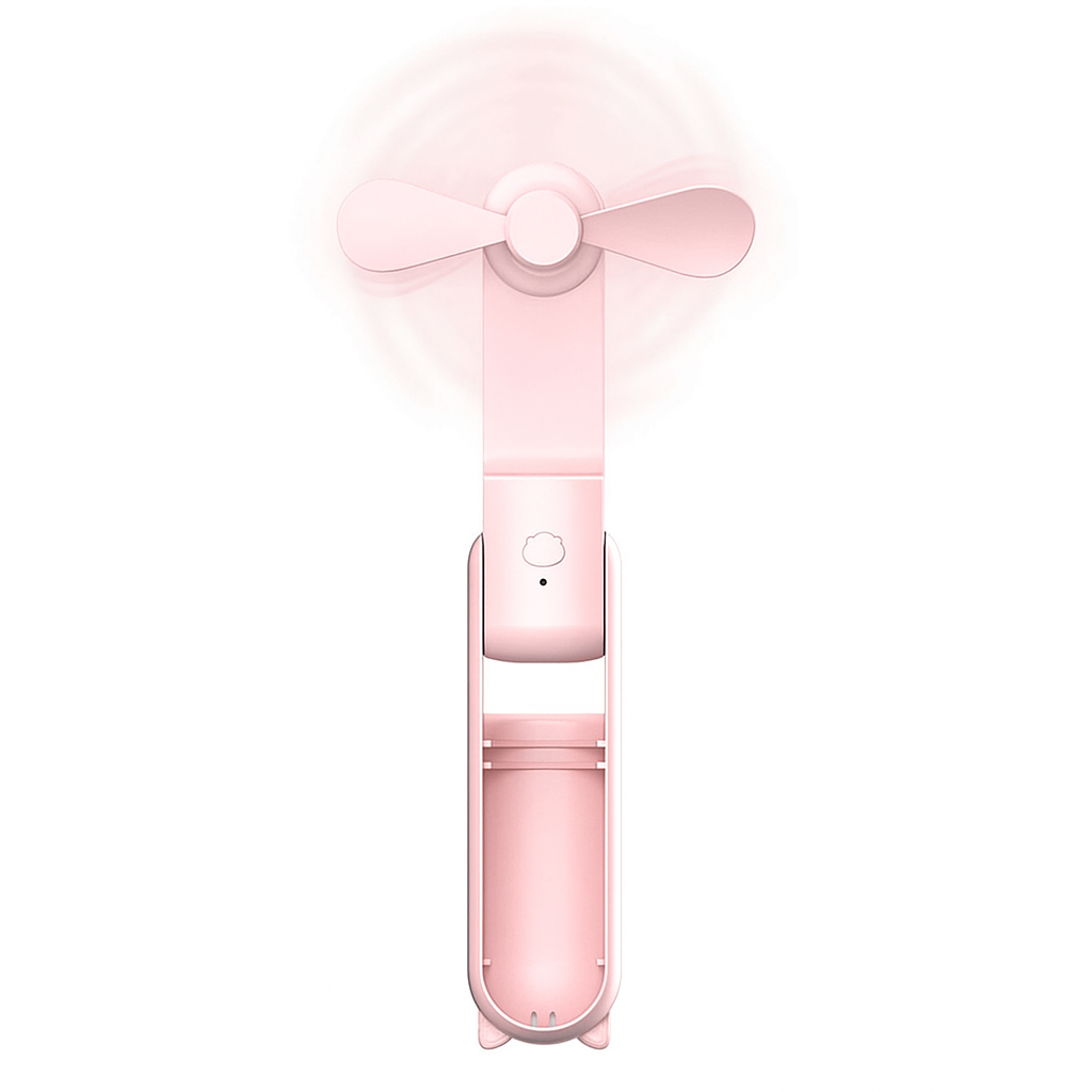 Pink handheld fan on a white background