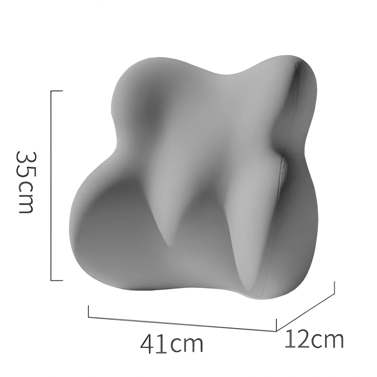 Gray cushion with dimensions labeled on a white background