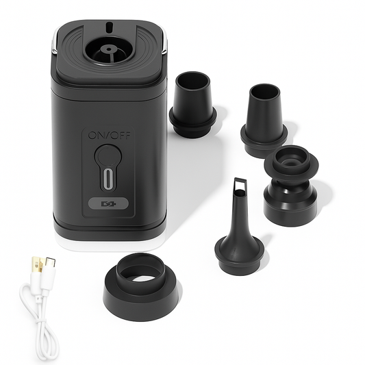 Black electronic device with various attachments on a white background